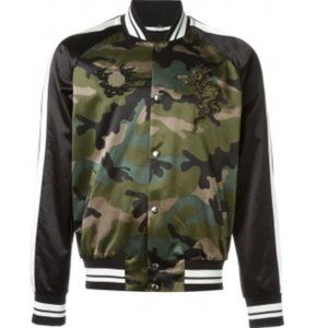 NEW Valentino Dragon Embroidered Beaded Logo Camouflage Souvenir Jacket $3750